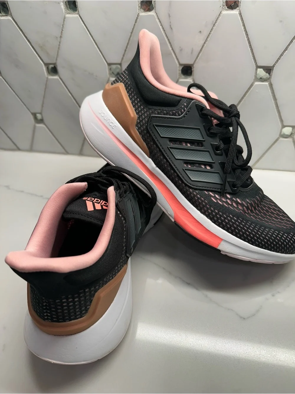 adidas Women's Black, Pink & Tan EQ21 Run Shoes